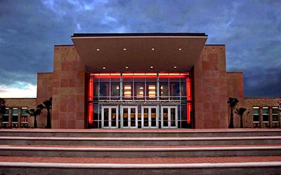 Front of Richardson Performance Hall building, located at the East Campus.